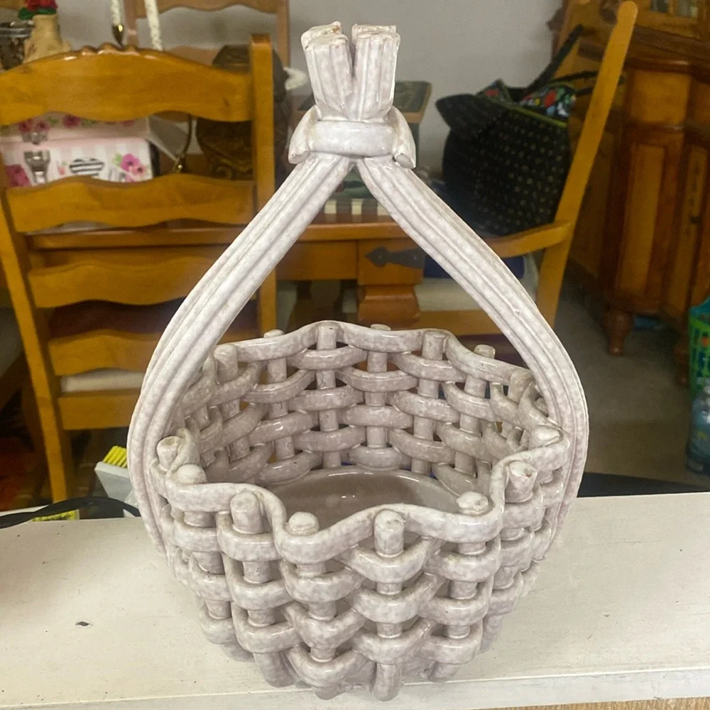 RARE FIND - Vintage Italian Porcelain Woven Basket with Braided Twisted Handle